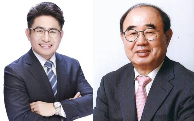 왼쪽부터 박종진 인천시당위원장, 심왕섭 환경조경발전재단 이사장. 각 캠프 제공